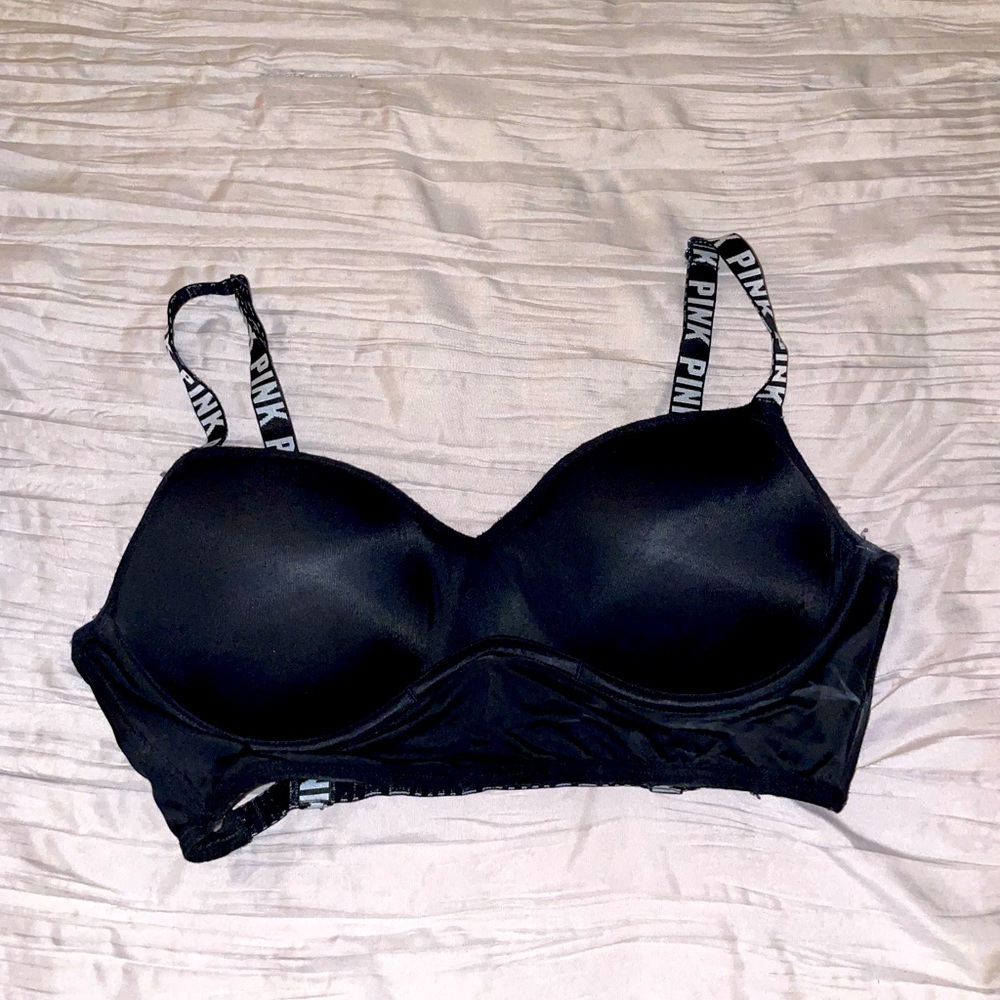Victoria Secrets PINK black caged logo sports bra